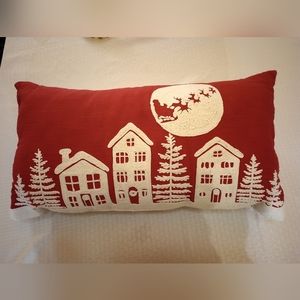 Christmas Pillow Santa Sleigh Scene Old World Embroidered 26x15